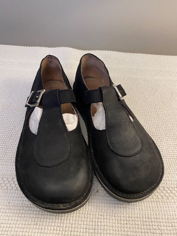 Red or Dead Black Leather Miss Jones Toast Mary Jane T Bar Shoes Size 7