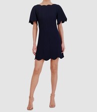 Eliza J Women's Blue Scallop Trim Boatneck Short Sleeve A-Line Dress Size 4