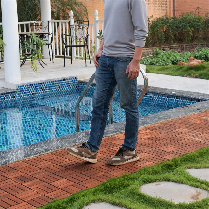 Azulejos de madera de acacia 10/20/30x 12" entrelazados para pavimentadoras de piso de patio azulejos Foto 3 de 4