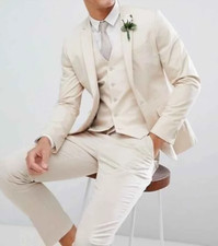Stylish Cream Designer Three-Piece Suit for Men Slim Fit Wedding, Engagement