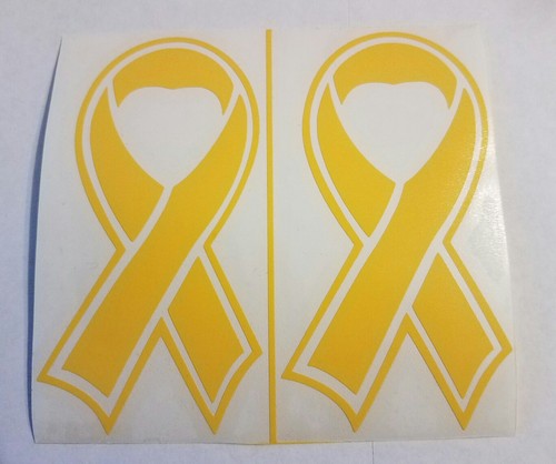 2 -2.25"x4" YELLOW Ribbon for Bladder & Sarcoma/Bone Cancer Awareness decal cell - Picture 3 of 3