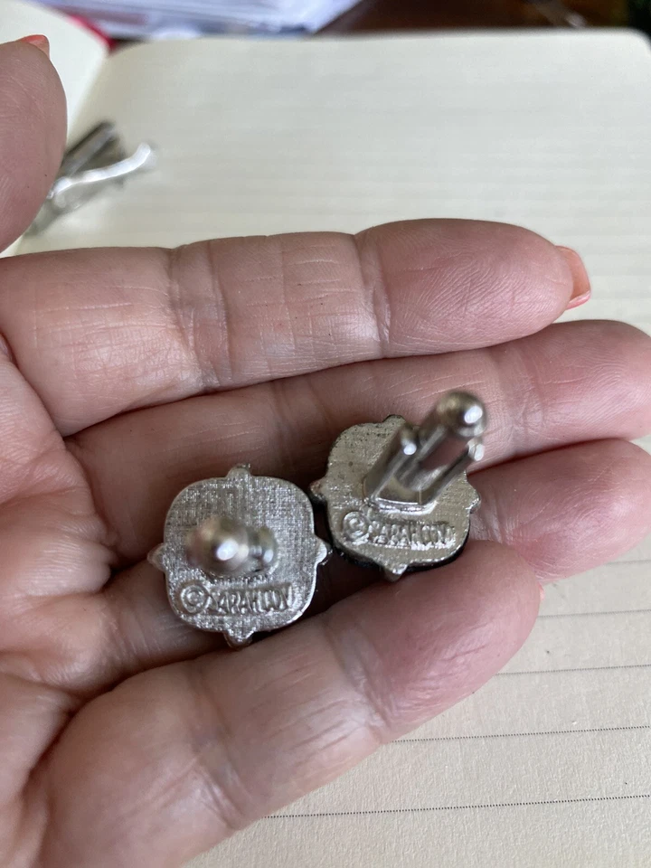 Vintage SARAH COVENTRY Gemelos y Barra de Corbata Carbón Hematita Pepita Tono Plateado Foto 4 de 4