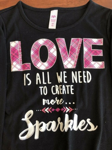 JUSTICE SHIRT LOT SIZE 12 PINK "HOPE" + BLACK "LOVE IS ALL WE NEED" NICE SET - Picture 4 of 5