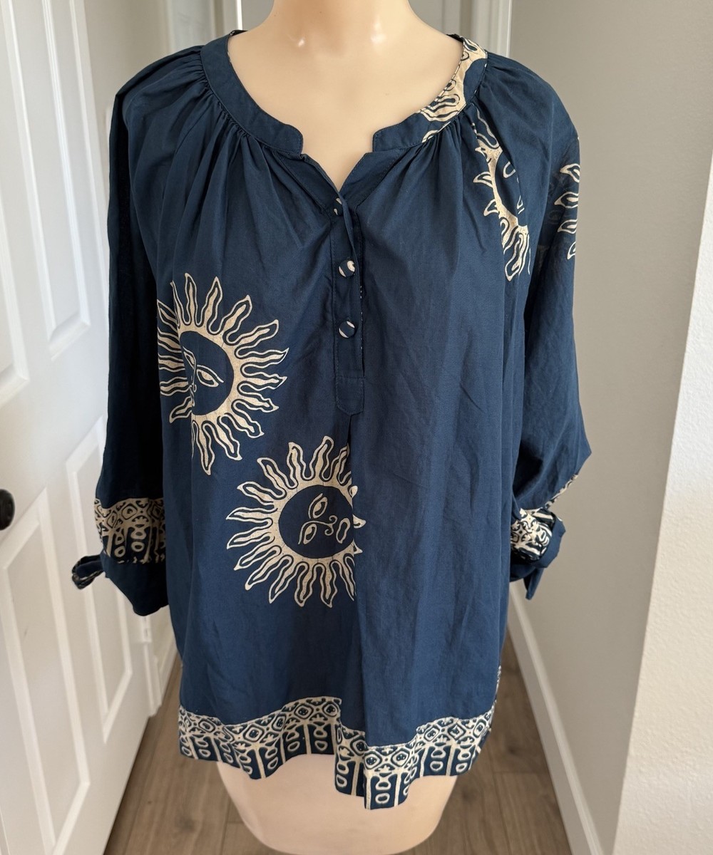 Natalie Martin Bohemian Style Cotton Sun Blouse Size Medium