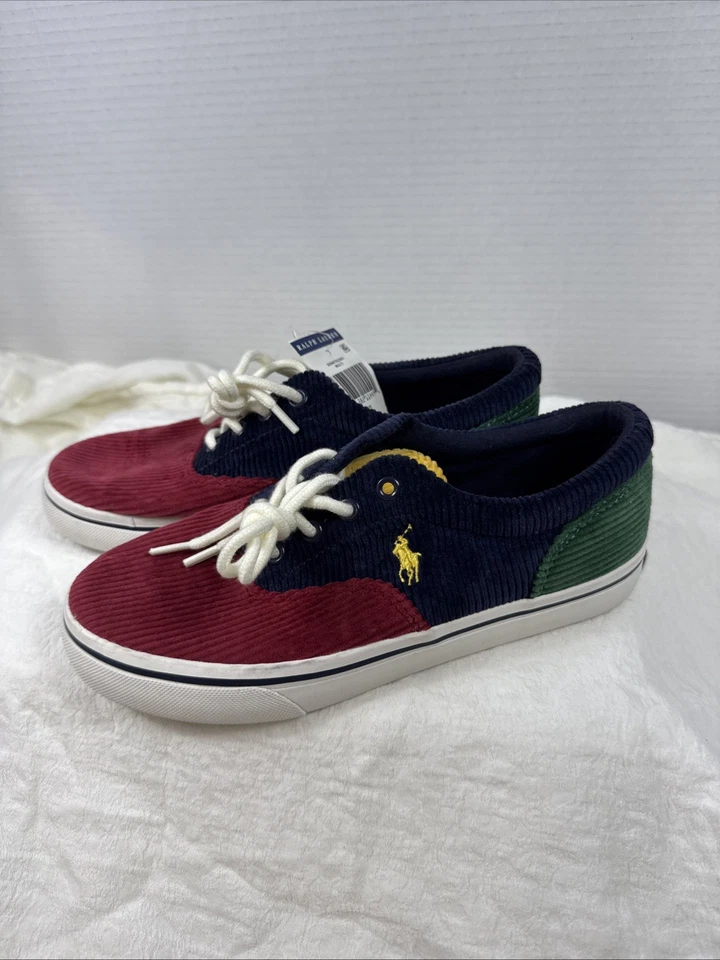 Polo Ralph Lauren Niños Tenis Zapatos Pana Bloque de Color Rojo Azul Verde TALLA 3 Foto 2 de 4