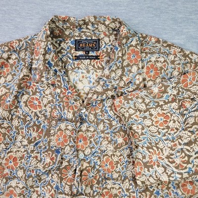 Beams Plus Camp Shirt Mens XL Loop Collar Floral 100 Cotton Made In Japan