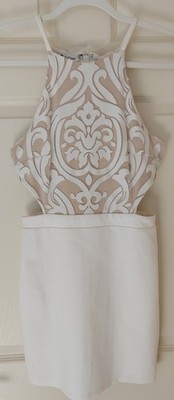 Womens BEBE Dress Cutout Pattern Fully Lined White and Tan Size XS