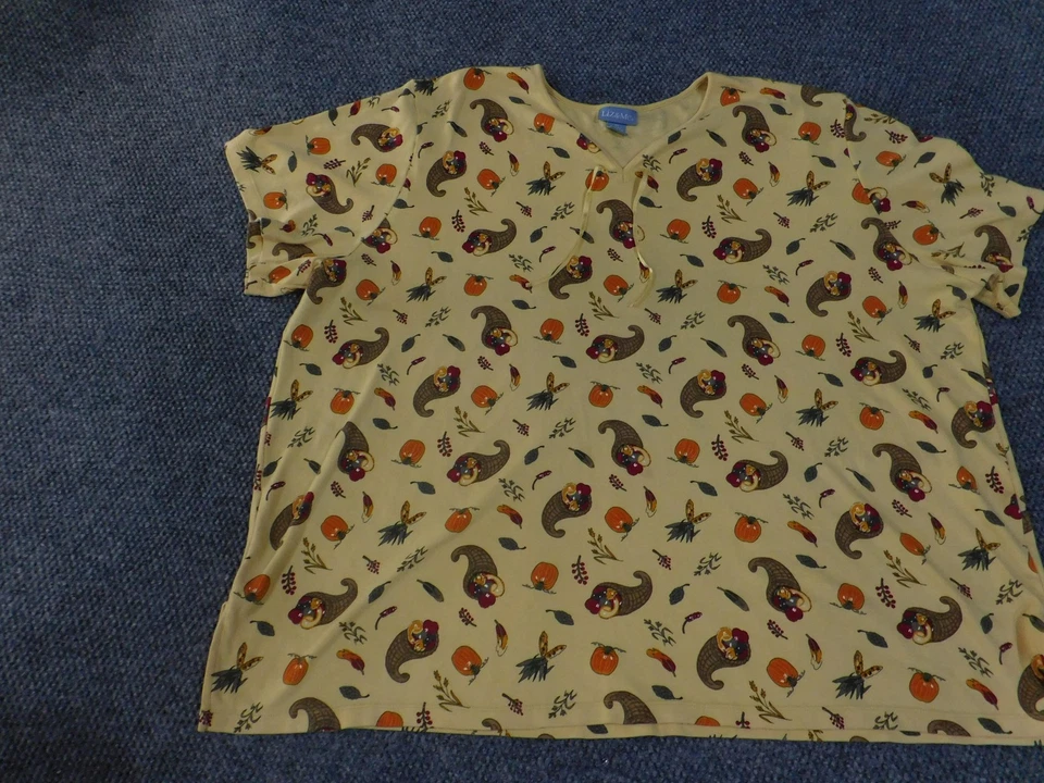 Женская рубашка Liz & Me 4X 30/32 бежевый рог изобилия осень День благодарения принт топ - Изображение 3 из 4