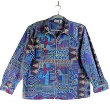 CHICOS sz 3 Corduroy geometric zip up long sleeve shirt jacket Women Hippie