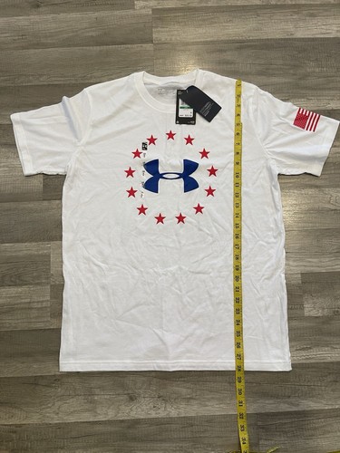 Men's Under Armour White Ombre American Freedom Flag Graphic Tee - Size L NWT - Picture 6 of 6