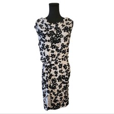 Ann Taylor Black & White Sleeveless Draped Front Dress Size Medium