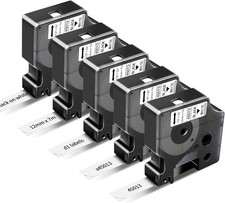 5x Dymo D1 Label Tape 45013 Black on White 1/2 Inch x 23 Feet Compatible product