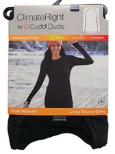 Climate Right Cuddl Duds Women's Plush Warmth Long Sleeve Crew Black Size XS New