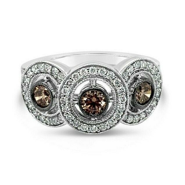 Le Vian 14K White Gold Cocktail Ring 0.78 cts Vanilla Chocolate Diamonds Size 7
