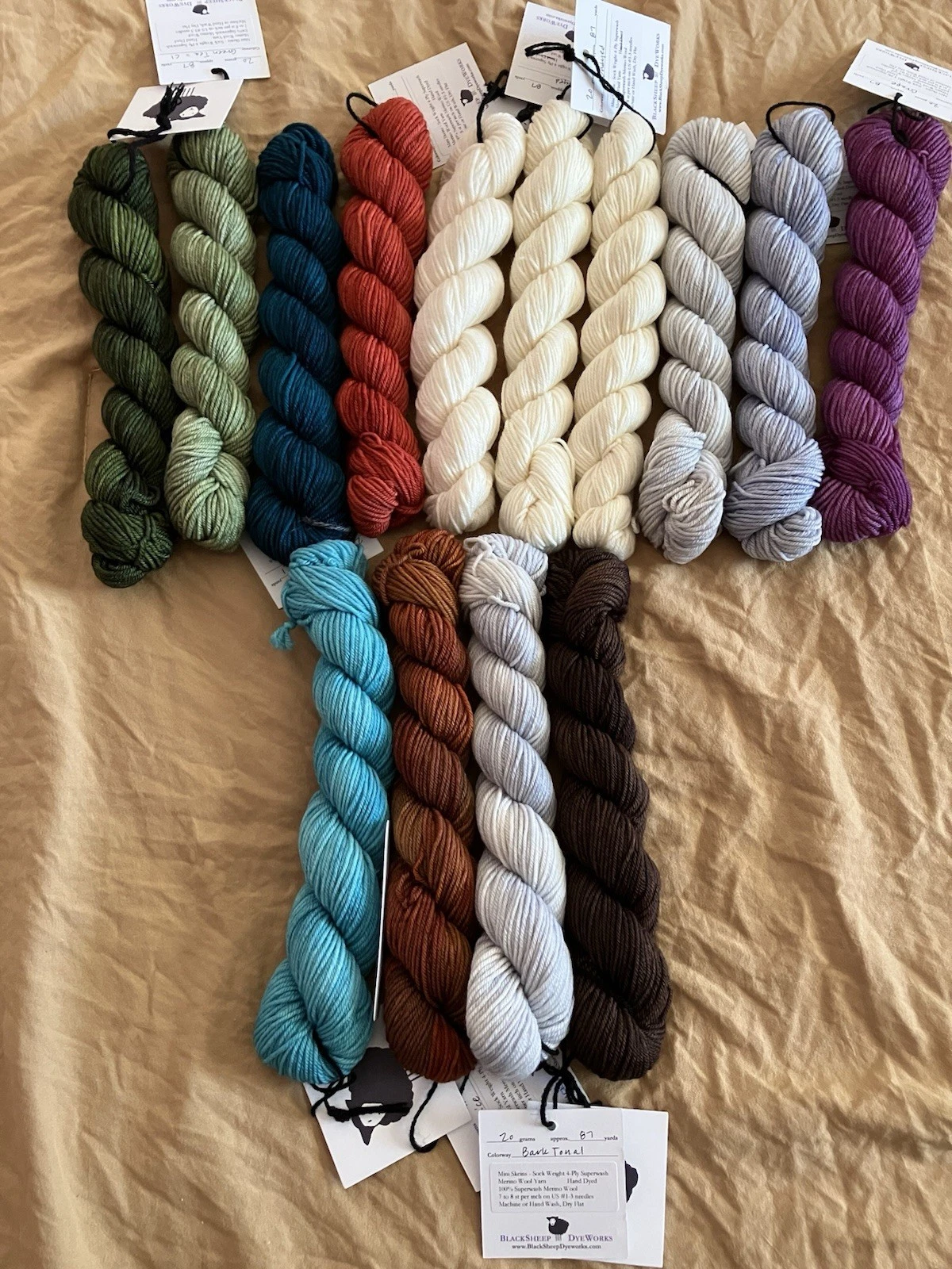 DESTASH: LOT 14 mini skeins BlackSheep DyeWorks Sock 4ply Superwash Merino Wool image 1
