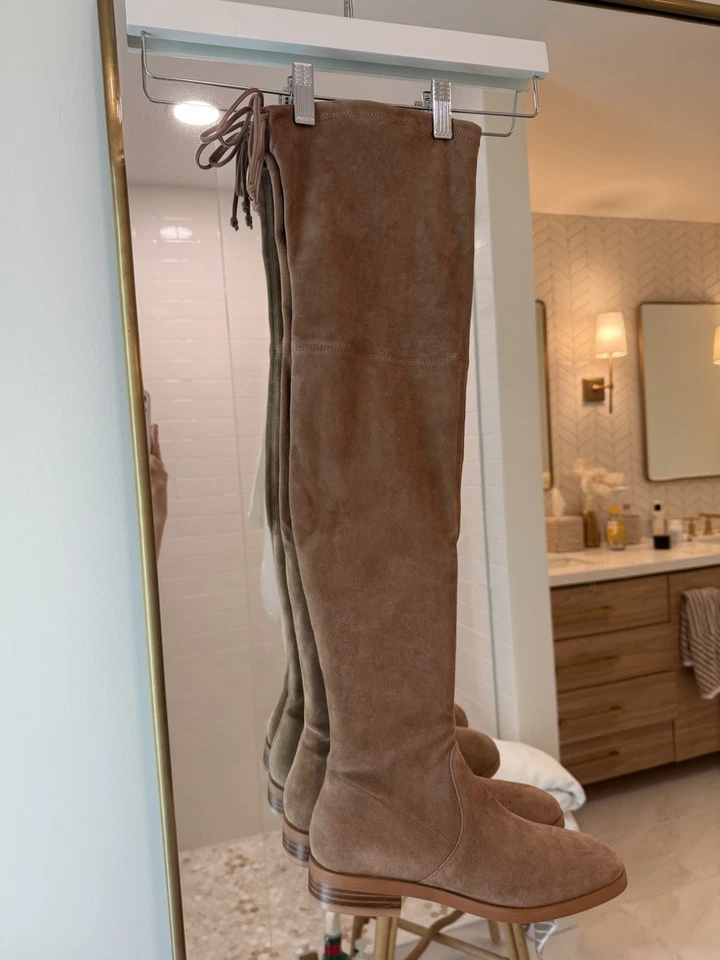 Botas Stuart Weitzman Lowland de gamuza elástica por encima de la rodilla color topo talla 6,5 Foto 4 de 4