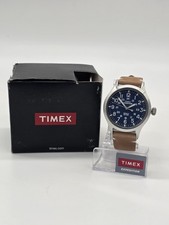 Timex Expedition Scout Watch Blue Dial Brown Leather New in Box TW4B01800