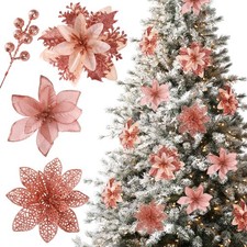 Floweroyal 30pcs Poinsettia Artificial Christmas Flowers 30pcs, Rosegold