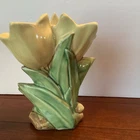 Vintage 1950s MCCOY POTTERY Double YELLOW TULIP Vase 8" Tall MCM