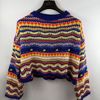 Beginning Boutique Long Weekend Multi Color Crochet Sweater, Festival, Rave, EDM