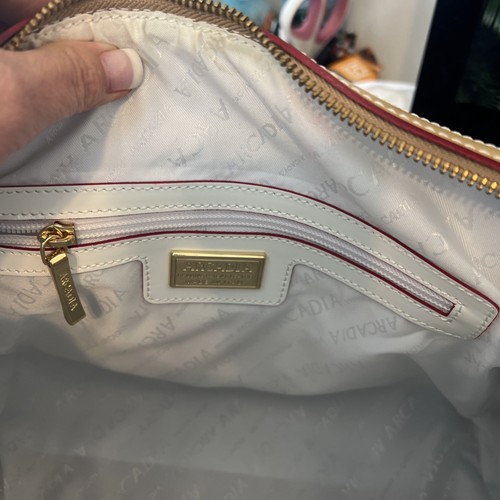 Arcadia White Patent Leather Satchel Handbag With Detachable Shoulder Strap NWOT - Foto 8 di 10