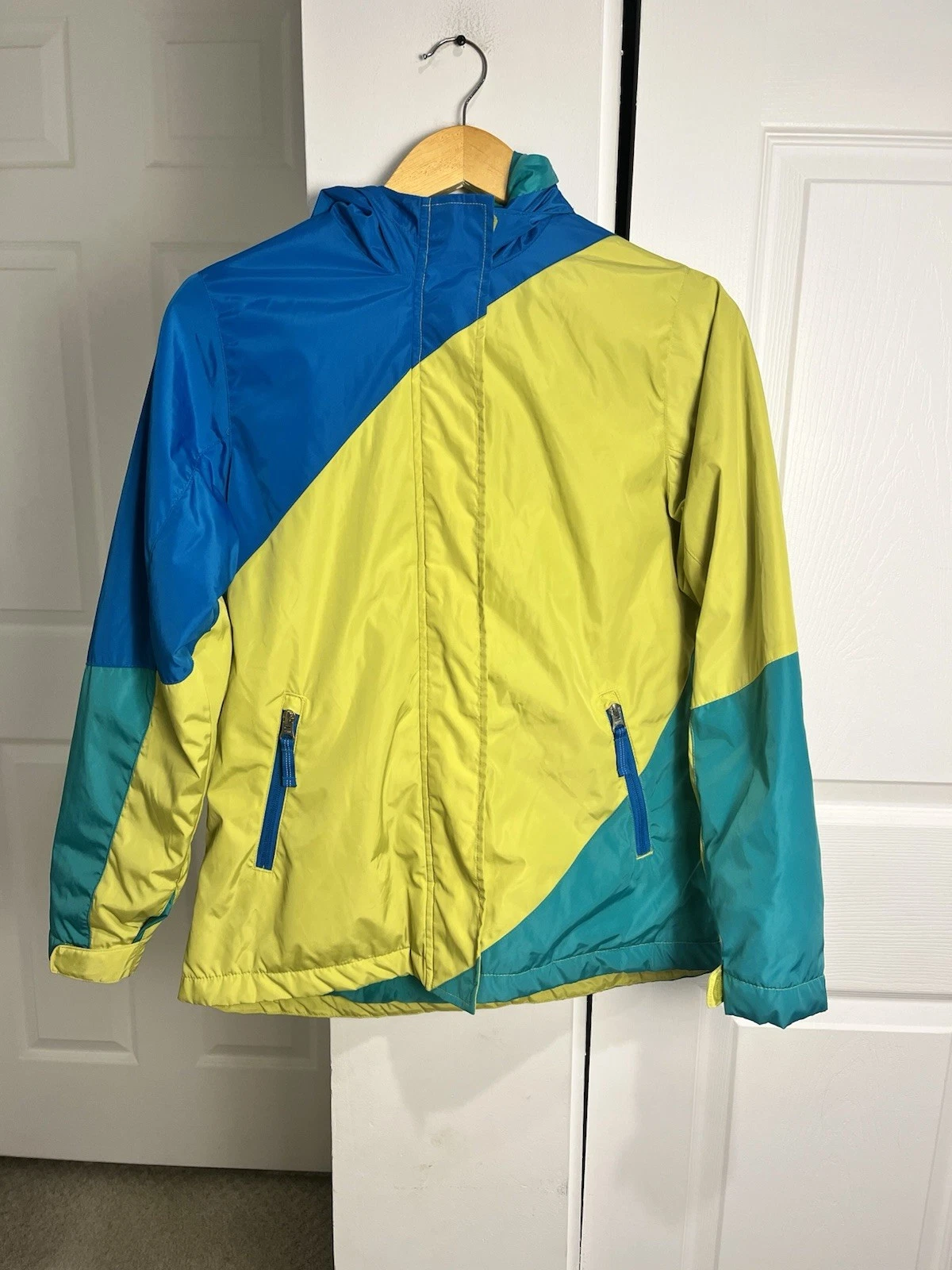 Lands' End Kids Stormer Colorblock Hooded Windbreaker Jacket, size L/14 Vintage