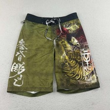 Affliction Board Shorts Mens 32 Green Loose Fit Drawstring