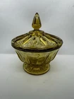 Vintage Anchor Hocking Amber Glass Fairfield Footed Candy Dish With Lid
