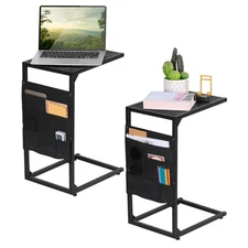 Set of 2 C Shaped End Table Side Table w/ Storage Bag for Couch Sofa Bedroom