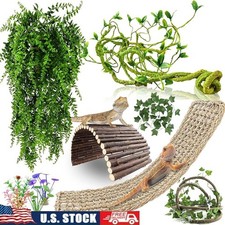 Bearded Dragon Hammock Set Reptile Climbing Bridge Jungle Vines Terrarium Plants