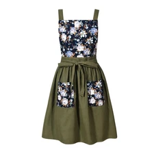 Vintage Pinafore Apron Dress for Women with Pockets Cute Floral Chef Aprons f...