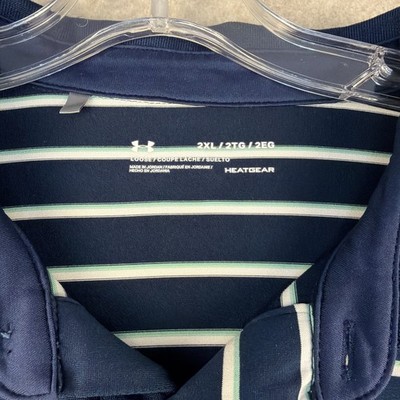 Under Armour Polo Mens 2XL Blue HeatGear Stripe Short Sleeve Deerfield Golf Club