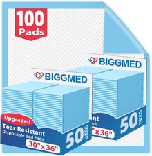 BIGGMED Tear-Resistant Disposable Bed Pads 30" x 36" 100 Count Absorbent Underpa