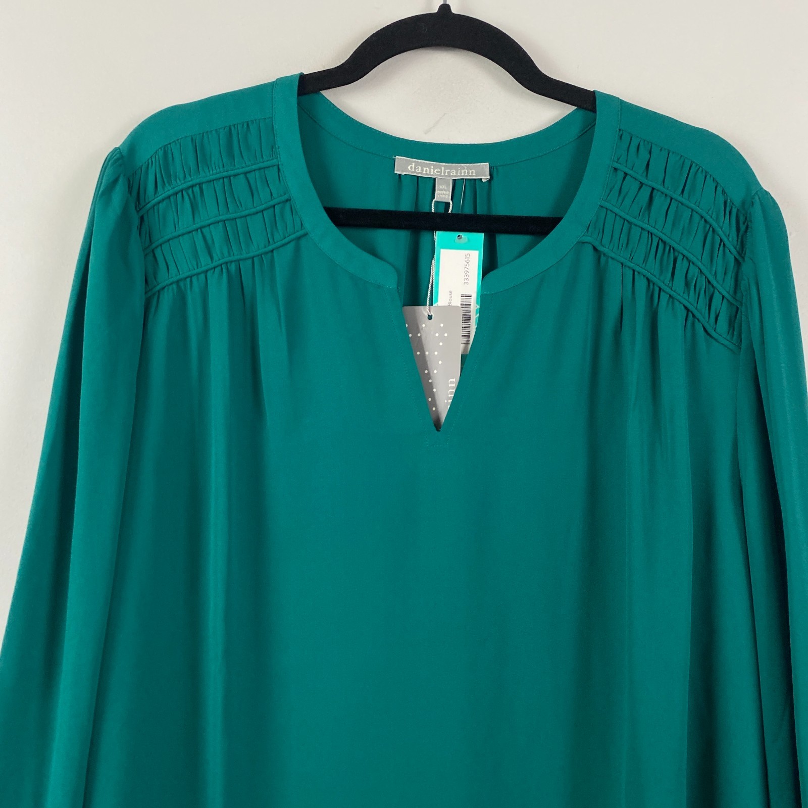 Daniel Rainn Rachel Relaxed Blouse Size 2XL Balloon 3/4 Sleeves Green