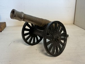 Vintage Cast Iron Metal Cannon Small Black Wheeled Tabletop Display Model Decor