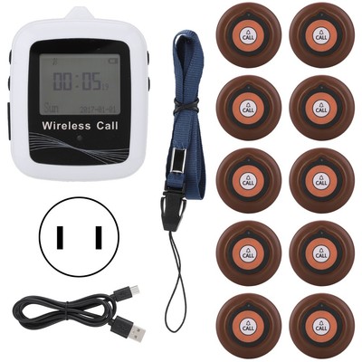 US Plug 100 240V Waiter Calling System Wireless Pagers Watch Receiver 10 Cust FY