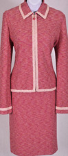 ST.JOHN Women's Tweed Pink Orange Trim Zip Jacket Skirt Sz 10