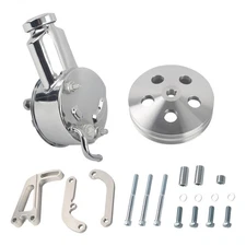LWP Saginaw Power Steering Pump & 2 Groove Pulley +Bracket Kit For SBC Chevy 350
