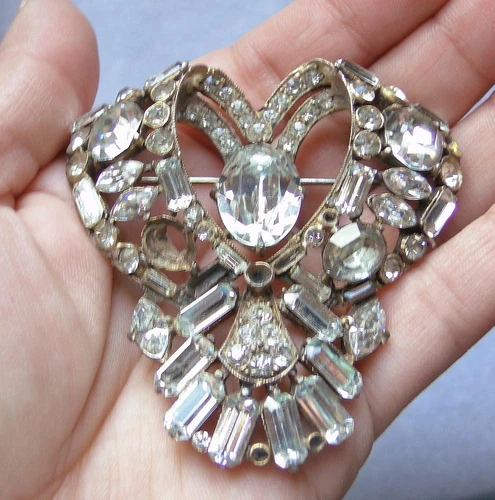 1930s HUGE Original Signed Eisenberg Crystal Brooch Pin! For HARVESTING / REPAIR
