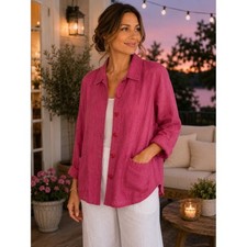 FLAX 100 Linen Jacket Small Raspberry Pink Button Front Lagenlook