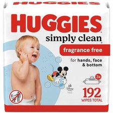 Huggies Simply Clean Unscented Baby Diaper Wipes, 3 Flip-Top Packs 192 Wipes To