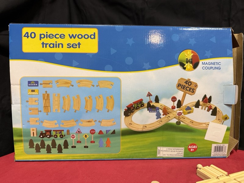 Train Set Wood - 40+ Pieces - Includes Train Whistle