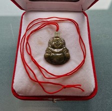 Laughing Buddha Jadeite Jade Pendant Necklace On A Fine Red Cord Gift Boxed