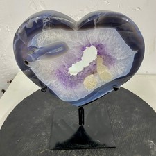 7.58LB Natural heart agate Amethyst Cave Crystal Slice Cut Repai