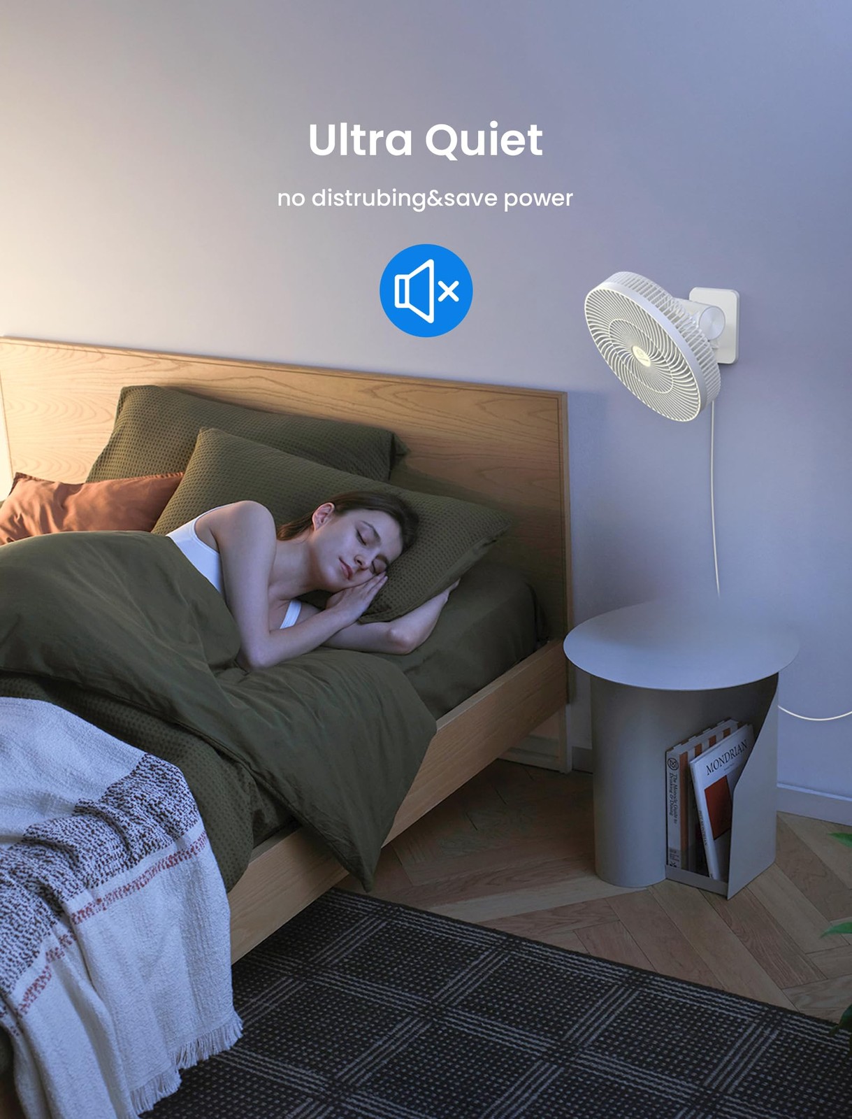 12" Wall-Mounted Oscillating Fan with Remote - 4 Quiet Speeds, 90° Rotation, ...