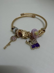 Authentic Gold Plated Elephant, Eye Key, And 5 Paris Shaped Adjustable Charm Bracelet