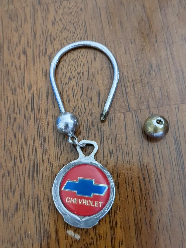 Vintage Screwball Chevrolet Key Chain KeyChain B46 Round Enamel Red Blue Silver - Image 3 of 3