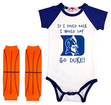 Duke Blue Devils If I Could Talk Baby Bodysuit Bloomers Headband Leg Warmers Set