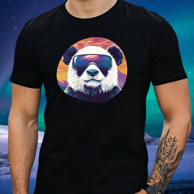 Men's Panda T-Shirt with VR Glasses Motif Cotton Size XS to 5XL