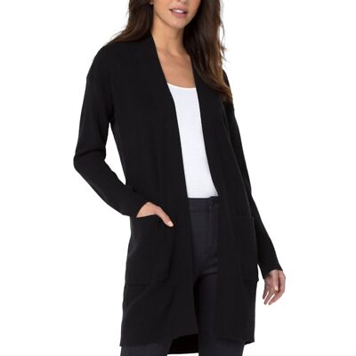 Liverpool Ribbed l Open Front Cardigan Sweater Black Women's Size